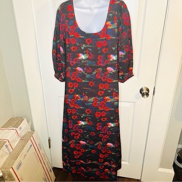 Rachel Comey x Target Kodak Red Floral Midi Dress Empire Waist Black 6 - Picture 8 of 11